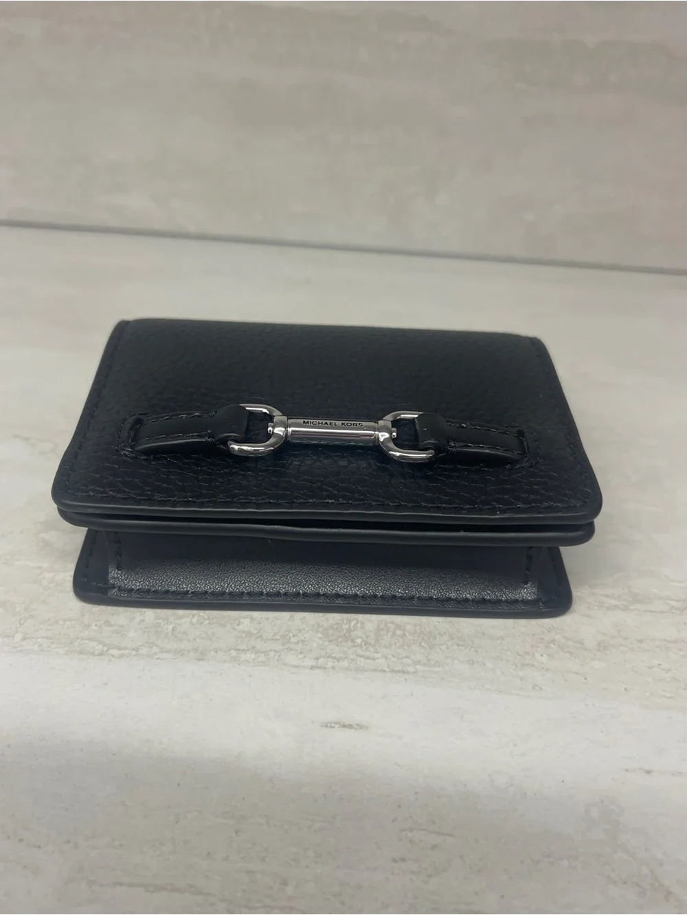 Michael Kors Carson Small Flap Wallet Black Pebbled Leather